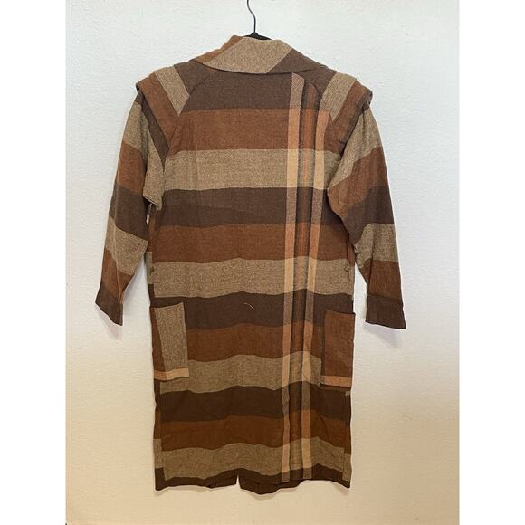 60s 70s‎ vintage brown wool flannel Lightweight coat Jacket Duster USA folklore - Picture 10 of 16